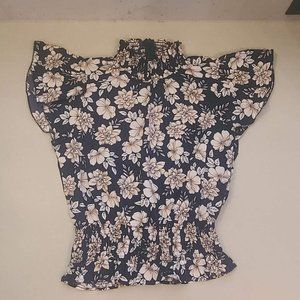 NWT Blue & Pink Floral Patterned Turtle Neck Blouse